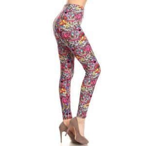 X-Plus Size Womens High Waisted Leggings With An Elastic‎ Band In A Pink Abstrac